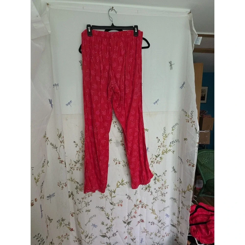 Victoria's Secret Flannel Pajama Set‎ Small Pink Rose Red Pants Long Sleeve